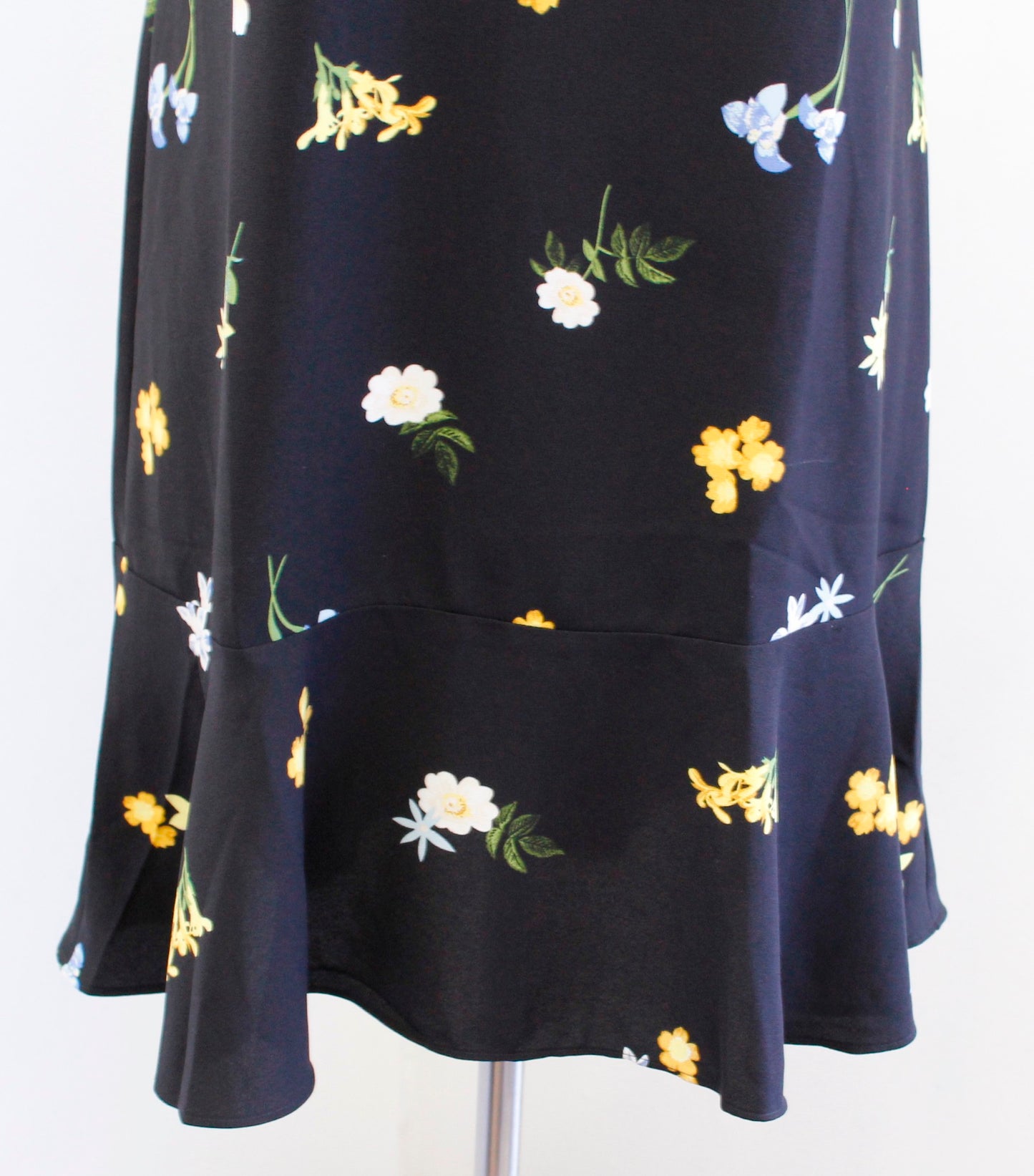 NWT Ann Taylor Factory Black Yellow Floral Print Flounce Hem Shift Dress Size XS