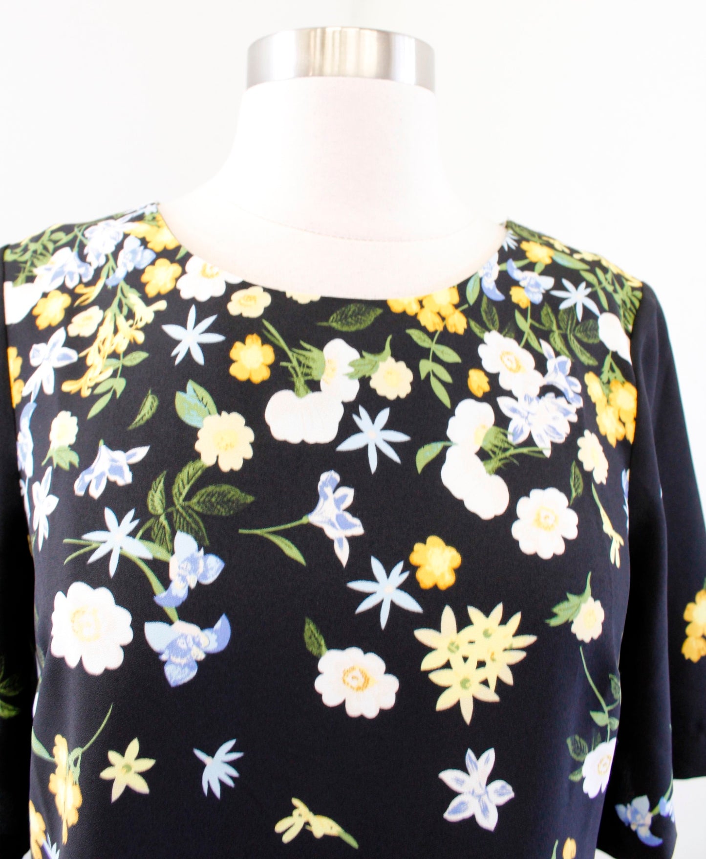 NWT Ann Taylor Factory Black Yellow Floral Print Flounce Hem Shift Dress Size XS