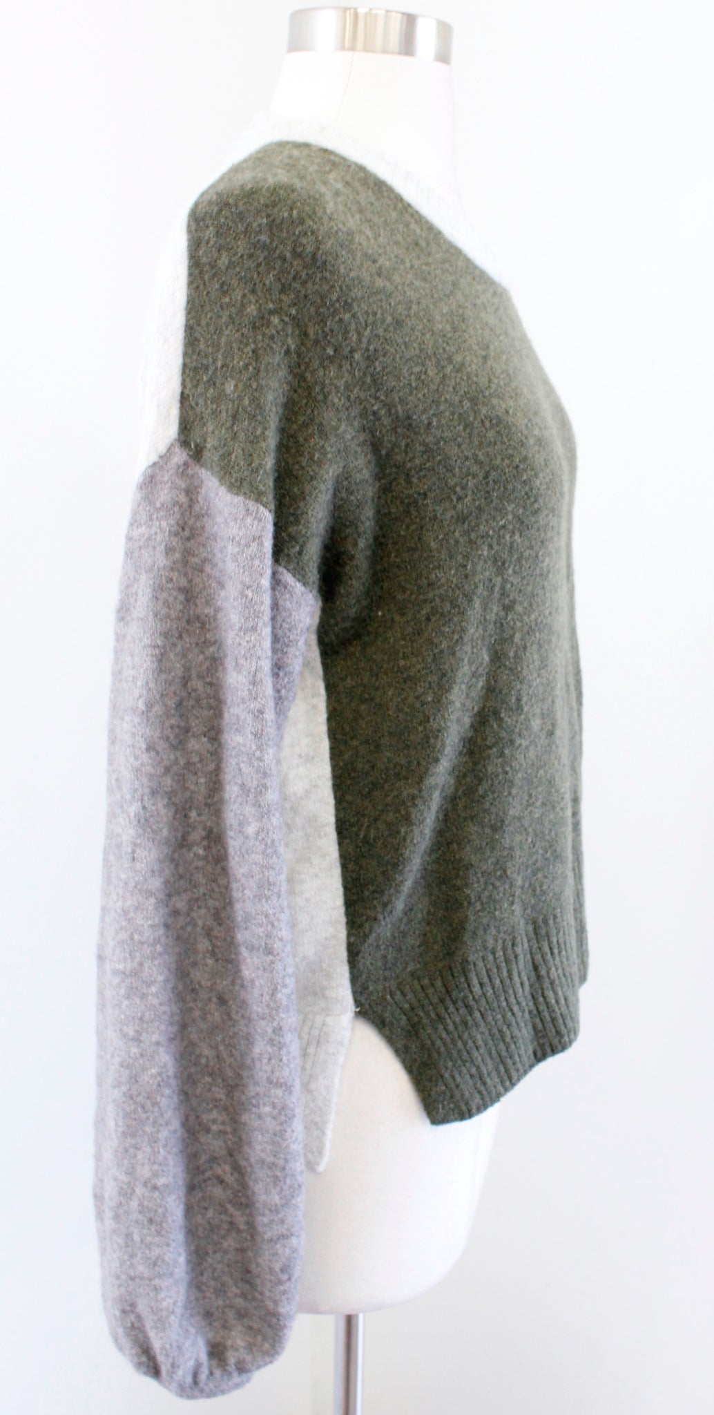 Madewell Payton Green Gray Color Block Merino Wool Alpaca Soft Sweater Size XS