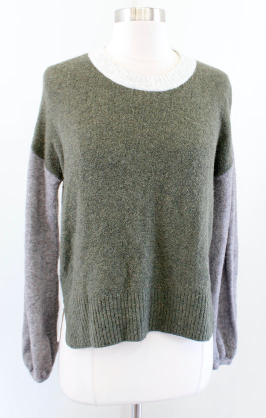 Madewell Payton Green Gray Color Block Merino Wool Alpaca Soft Sweater Size XS