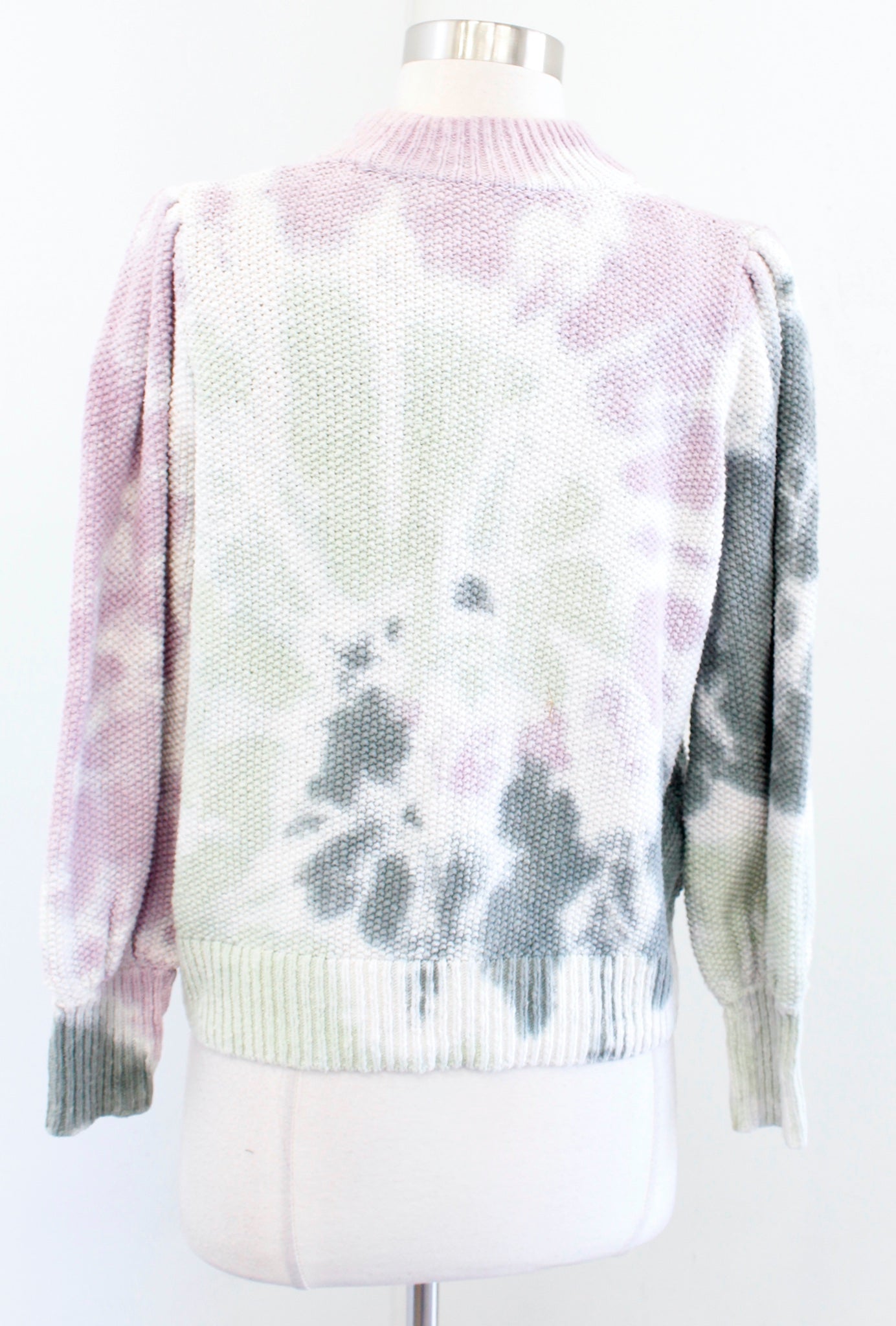 Madewell Tie Dye Printed Mock Neck Puff Sleeve Pullover Sweater Size M Green