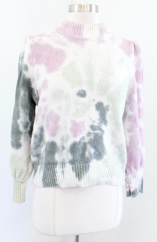 Madewell Tie Dye Printed Mock Neck Puff Sleeve Pullover Sweater Size M Green