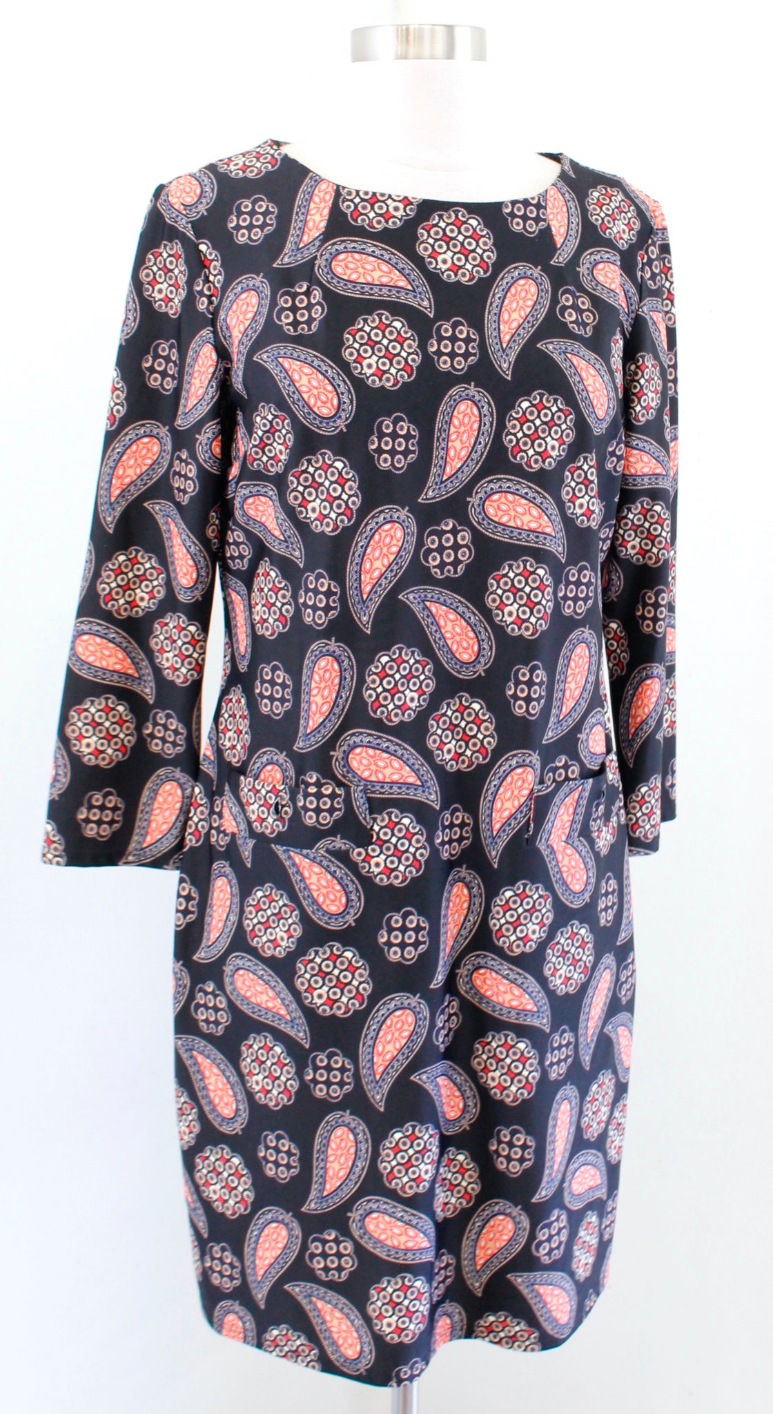 Jude Connally Womens Black Paisley Geometric Print Pocket Shift Dress Size M Red