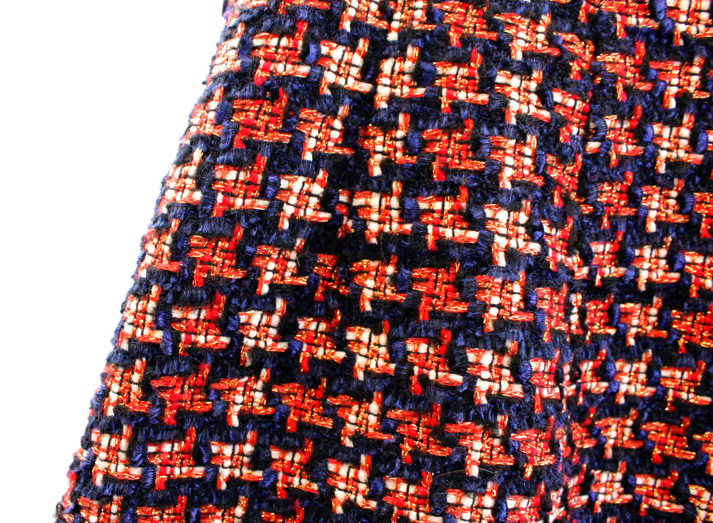 J McLaughlin Navy Blue Red Gold Metallic Houndstooth Tweed Pencil Skirt Size 10