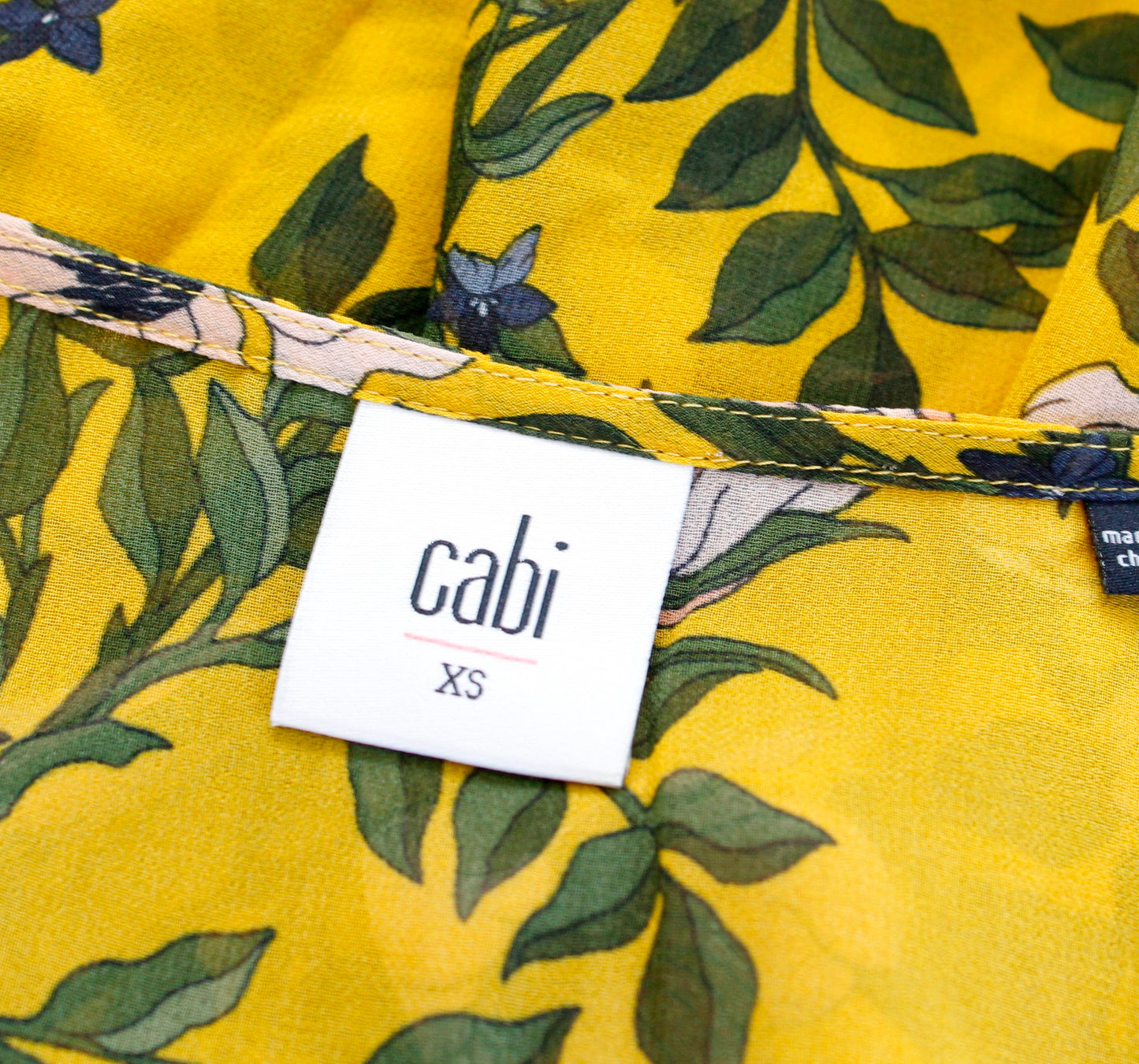 CAbi Spring Scene Yellow Semi Sheer Floral Ruffle Bell Sleeve Top Blouse Size XS