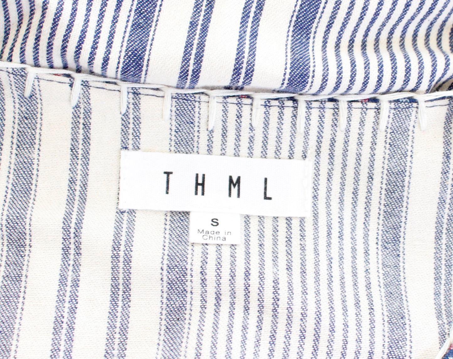 THML Striped Embroidered Pompom Trim Flutter Sleeve Tunic Shift Dress Size S