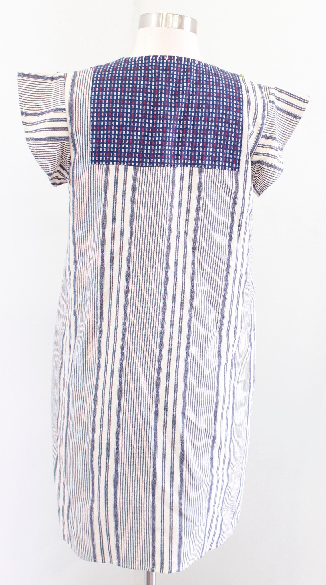 THML Striped Embroidered Pompom Trim Flutter Sleeve Tunic Shift Dress Size S