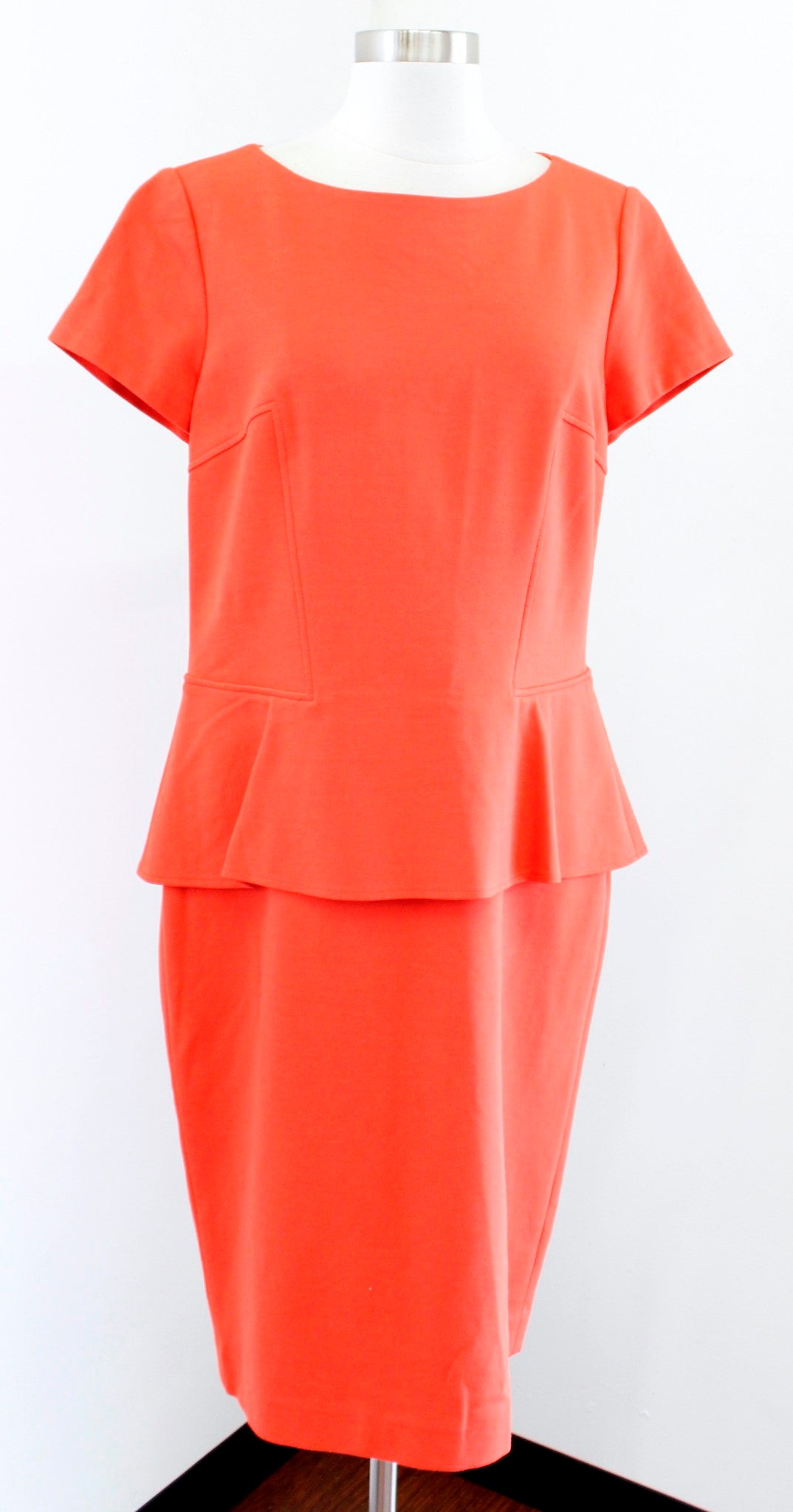 Lafayette 148 New York Solid Orange Peplum Knit Sheath Dress Size 12 Career