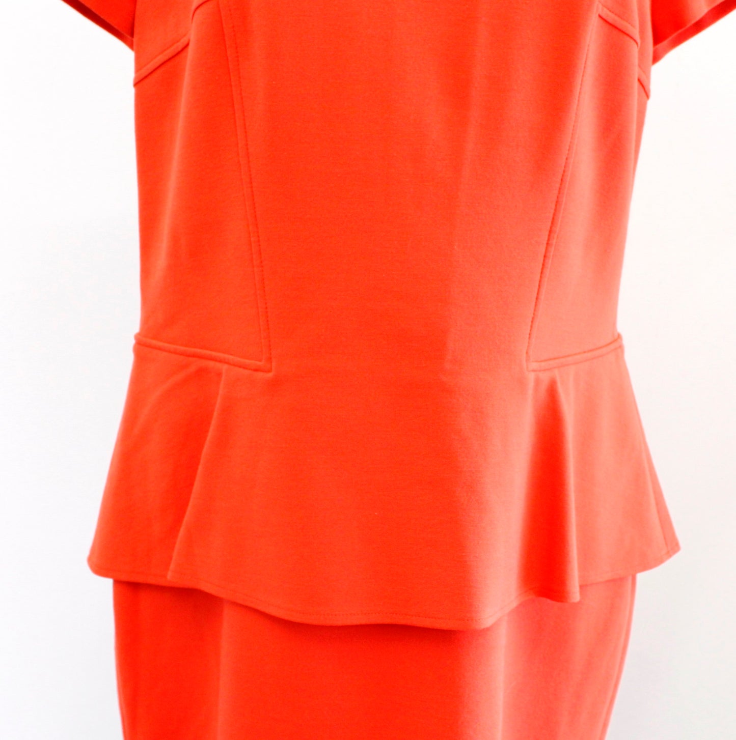 Lafayette 148 New York Solid Orange Peplum Knit Sheath Dress Size 12 Career