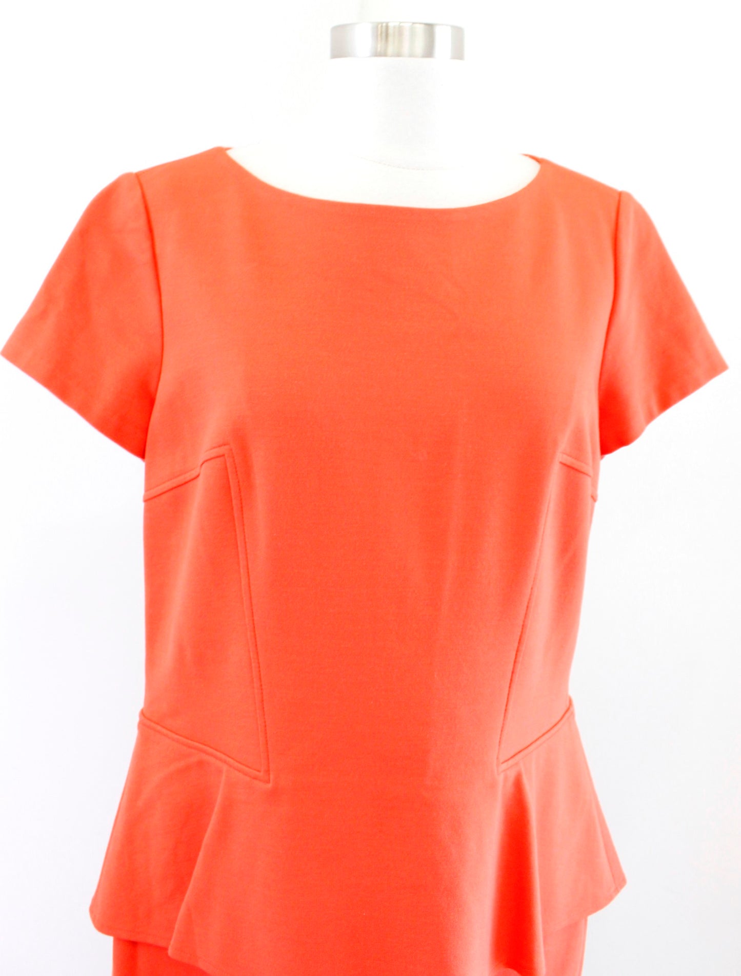 Lafayette 148 New York Solid Orange Peplum Knit Sheath Dress Size 12 Career