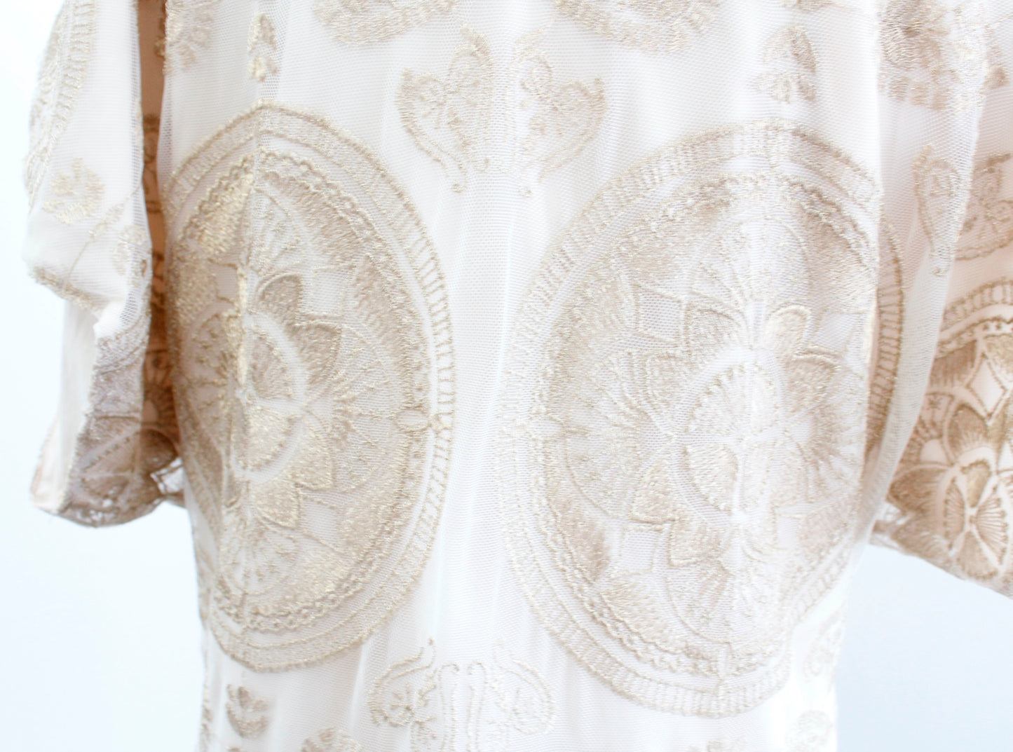 Jens Pirate Booty Ivory Gold Mandala Embroidered Mesh Tunic Dress Size S V Neck