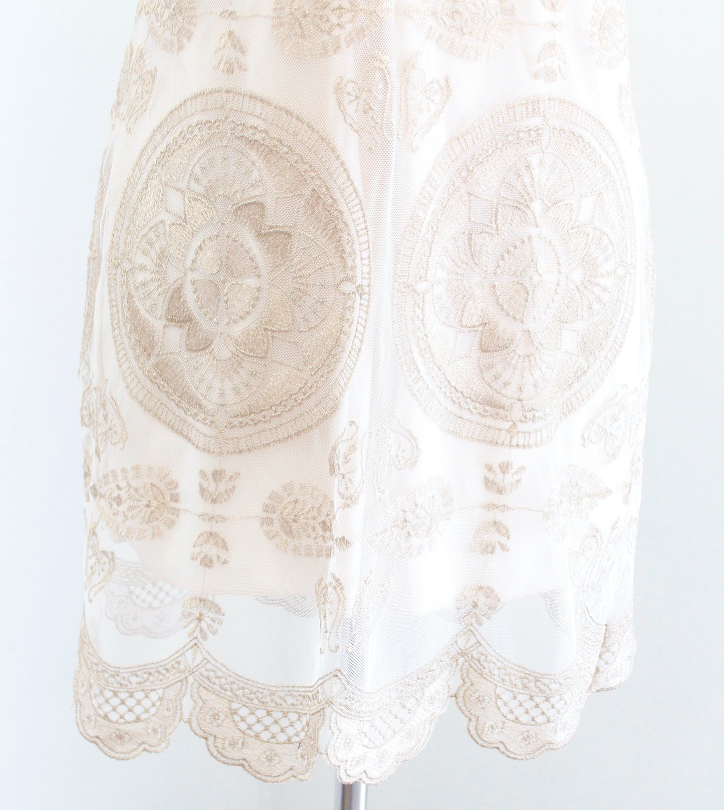 Jens Pirate Booty Ivory Gold Mandala Embroidered Mesh Tunic Dress Size S V Neck
