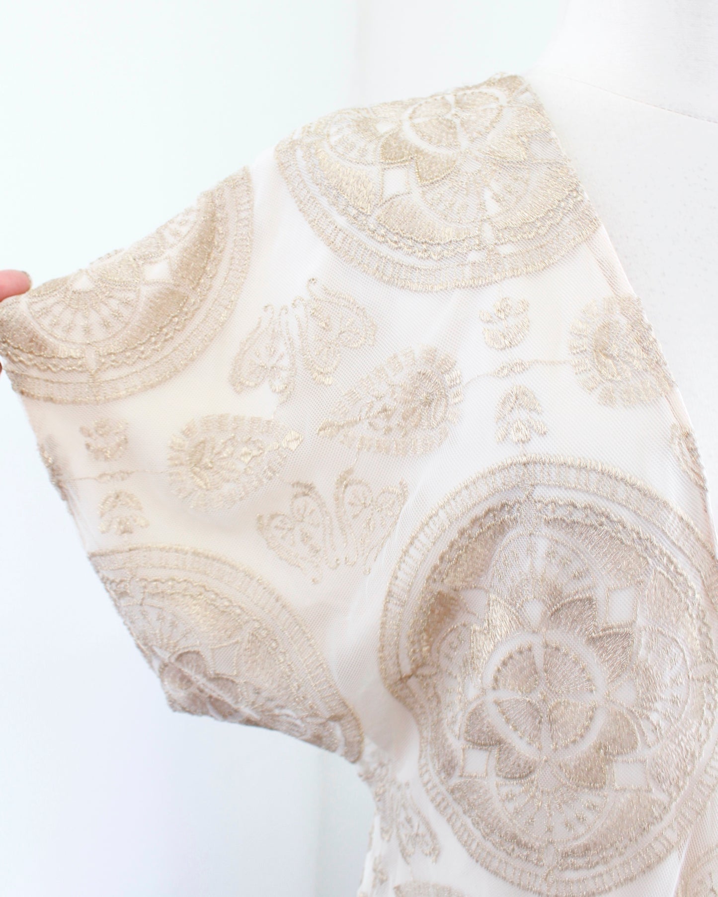 Jens Pirate Booty Ivory Gold Mandala Embroidered Mesh Tunic Dress Size S V Neck
