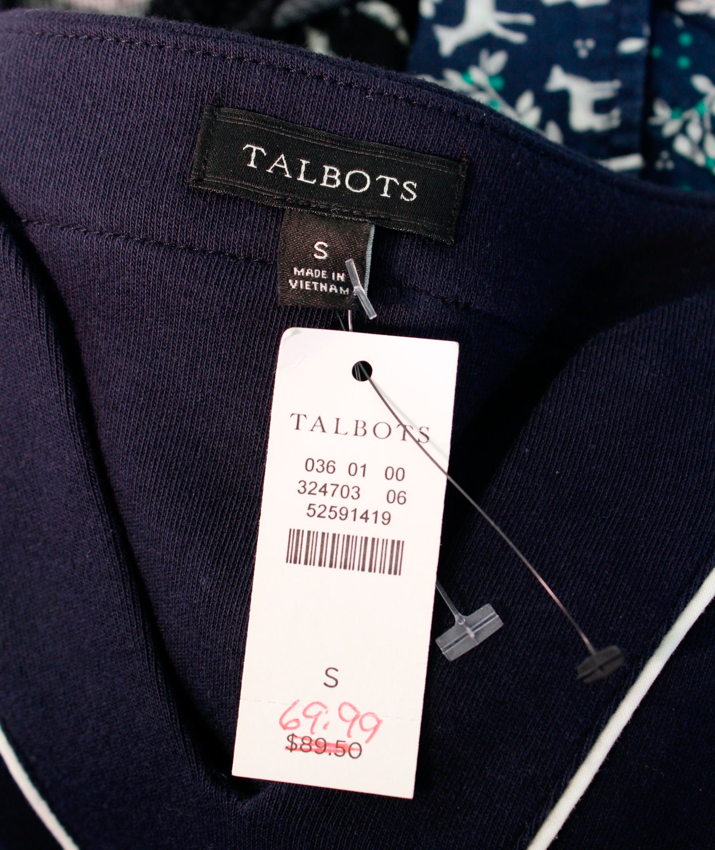 NWT Talbots Navy Blue White Tipped 3/4 Sleeve Knit Tunic Dress Size S Casual