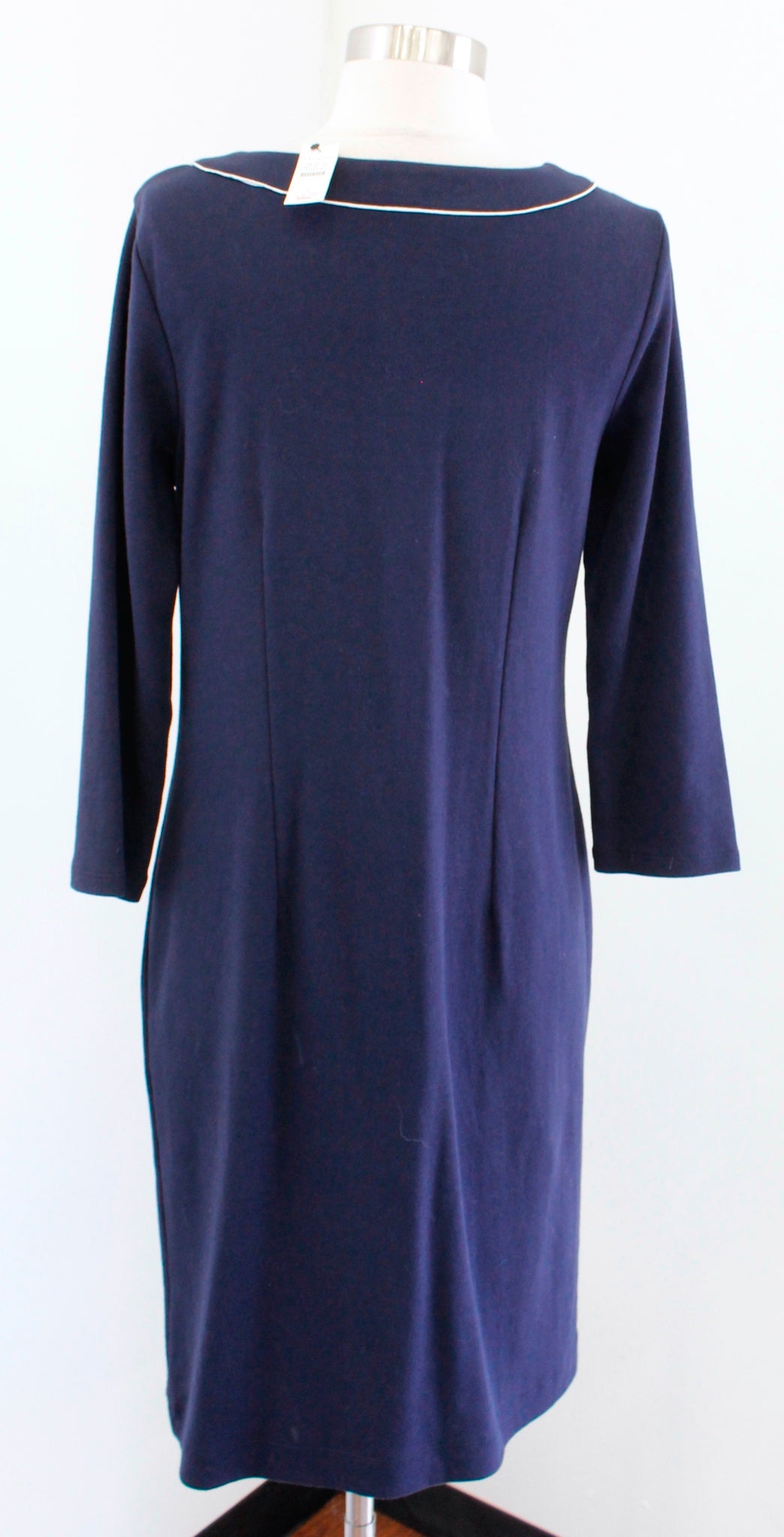 NWT Talbots Navy Blue White Tipped 3/4 Sleeve Knit Tunic Dress Size S Casual