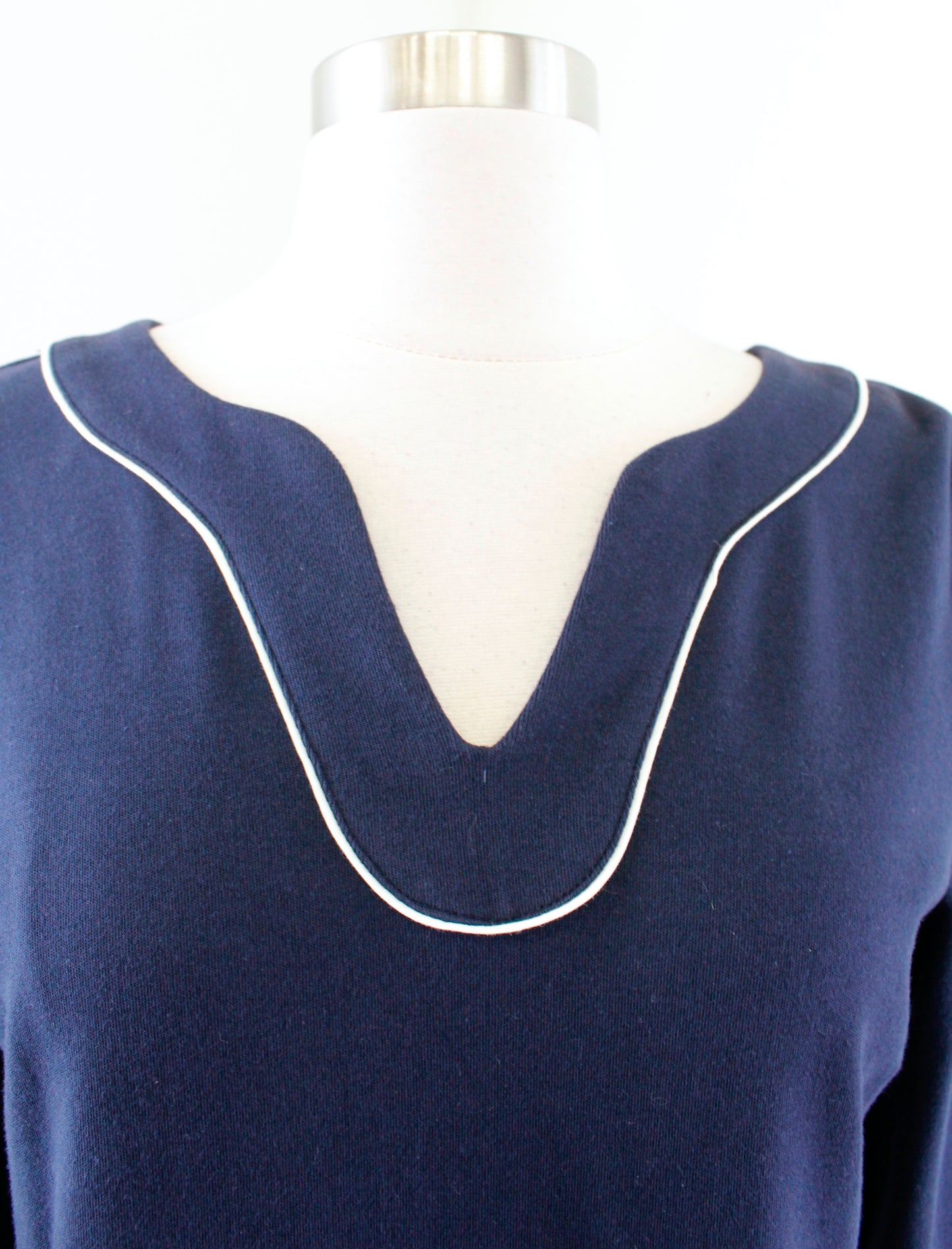 NWT Talbots Navy Blue White Tipped 3/4 Sleeve Knit Tunic Dress Size S Casual