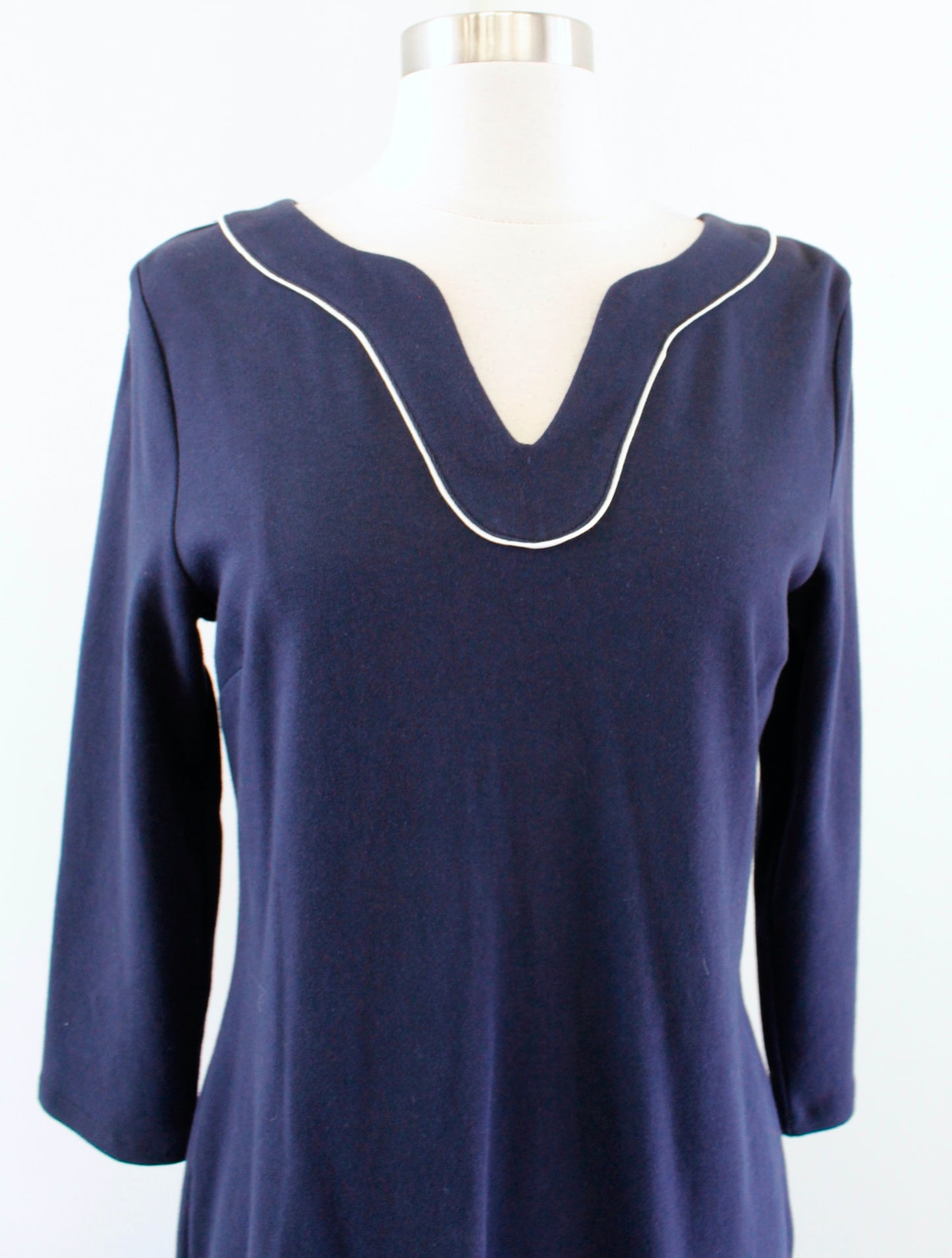 NWT Talbots Navy Blue White Tipped 3/4 Sleeve Knit Tunic Dress Size S Casual