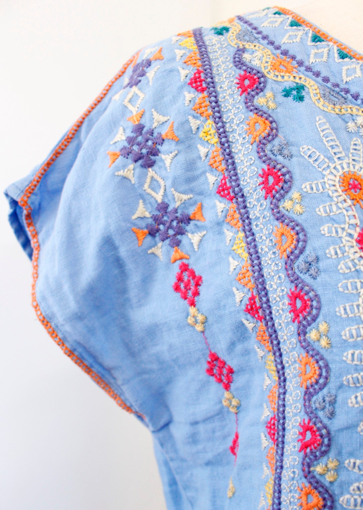 Johnny Was Annika Lace Up Embroidered Top Blouse Size S Blue Geometric Boho