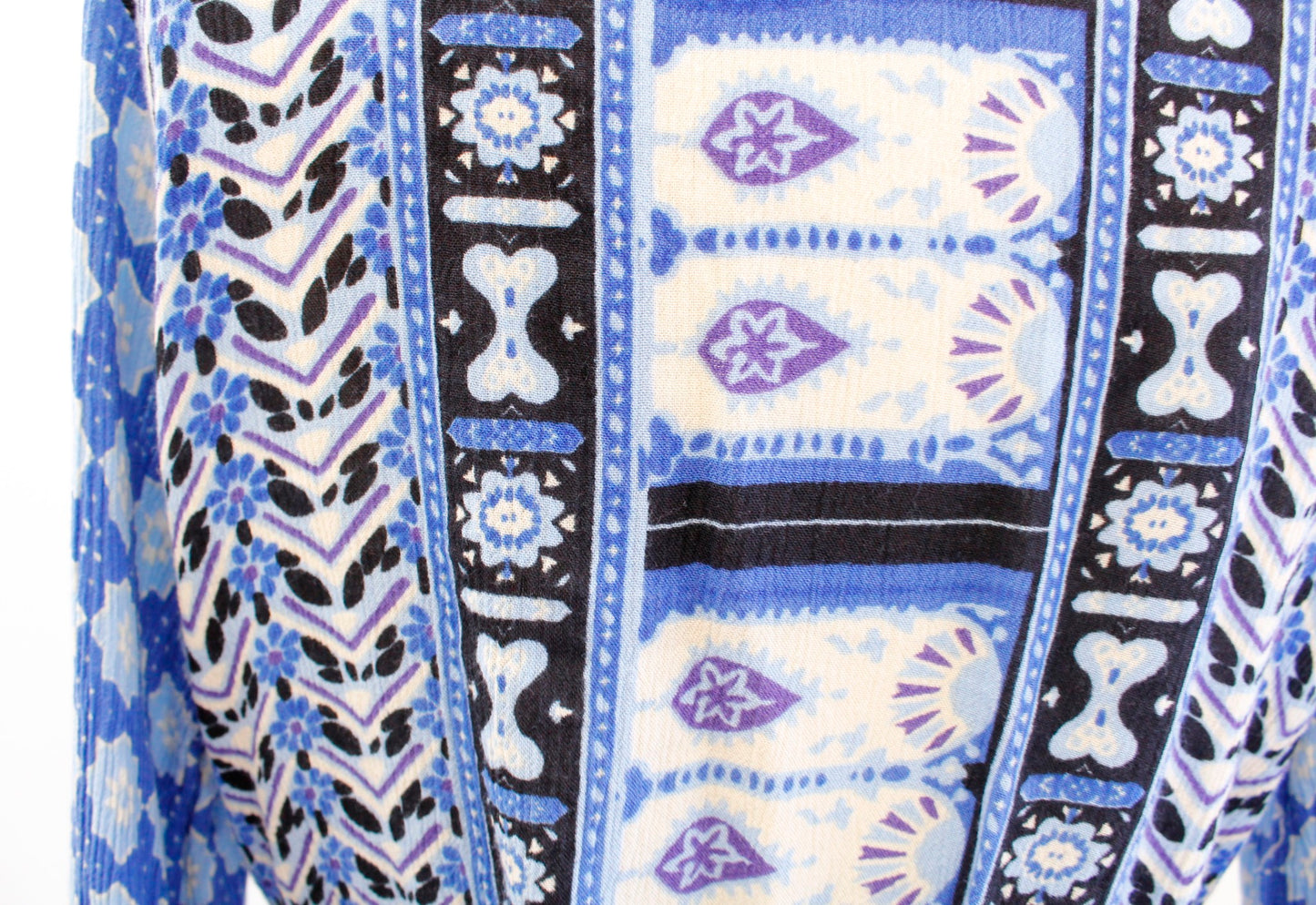 Free People Rosalie Indigo Combo Blue Printed Faux Wrap Top Blouse Size S Boho