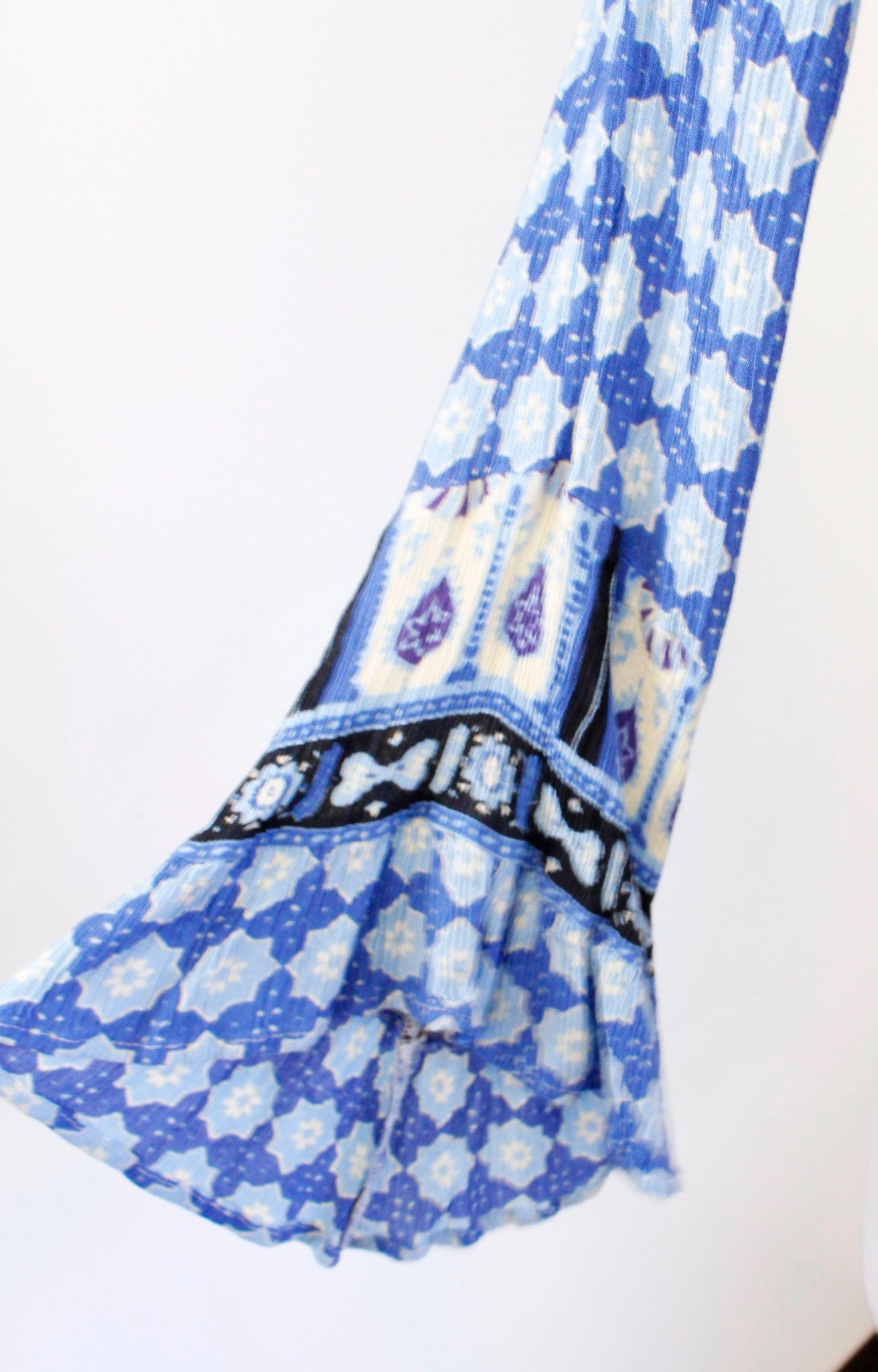 Free People Rosalie Indigo Combo Blue Printed Faux Wrap Top Blouse Size S Boho