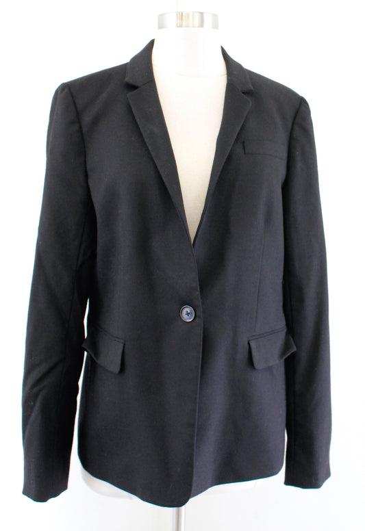 J Crew Womens Solid Black Wool Blend Regent Blazer Suit Jacket Sz 12 One Button