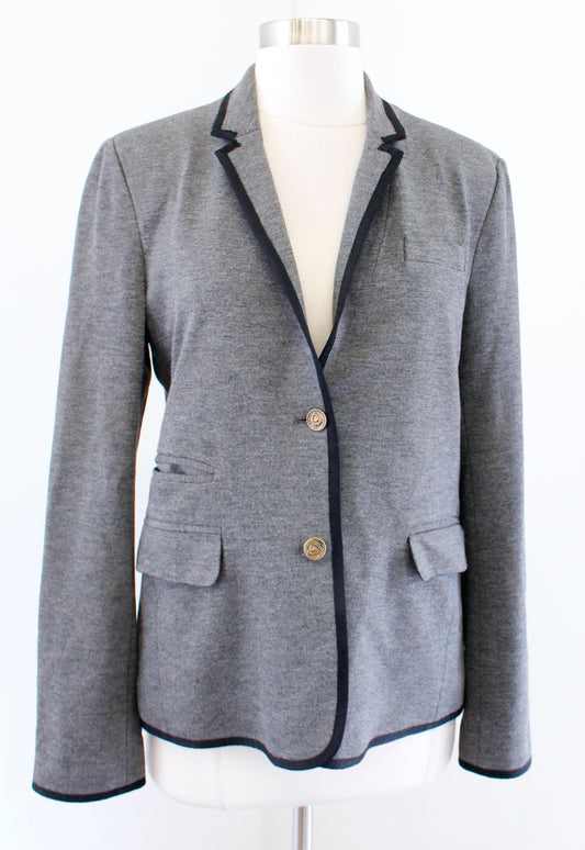 J Crew Factory Heather Gray Knit Black Tipped Blazer Jacket Schoolboy Style 10