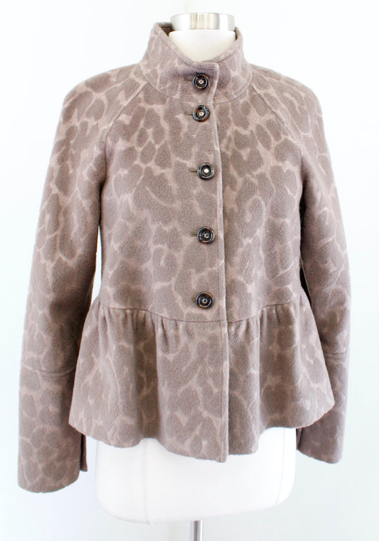 Rebecca Taylor Taupe Tan Brown Spotted Angora Wool Button Front Jacket Size 2