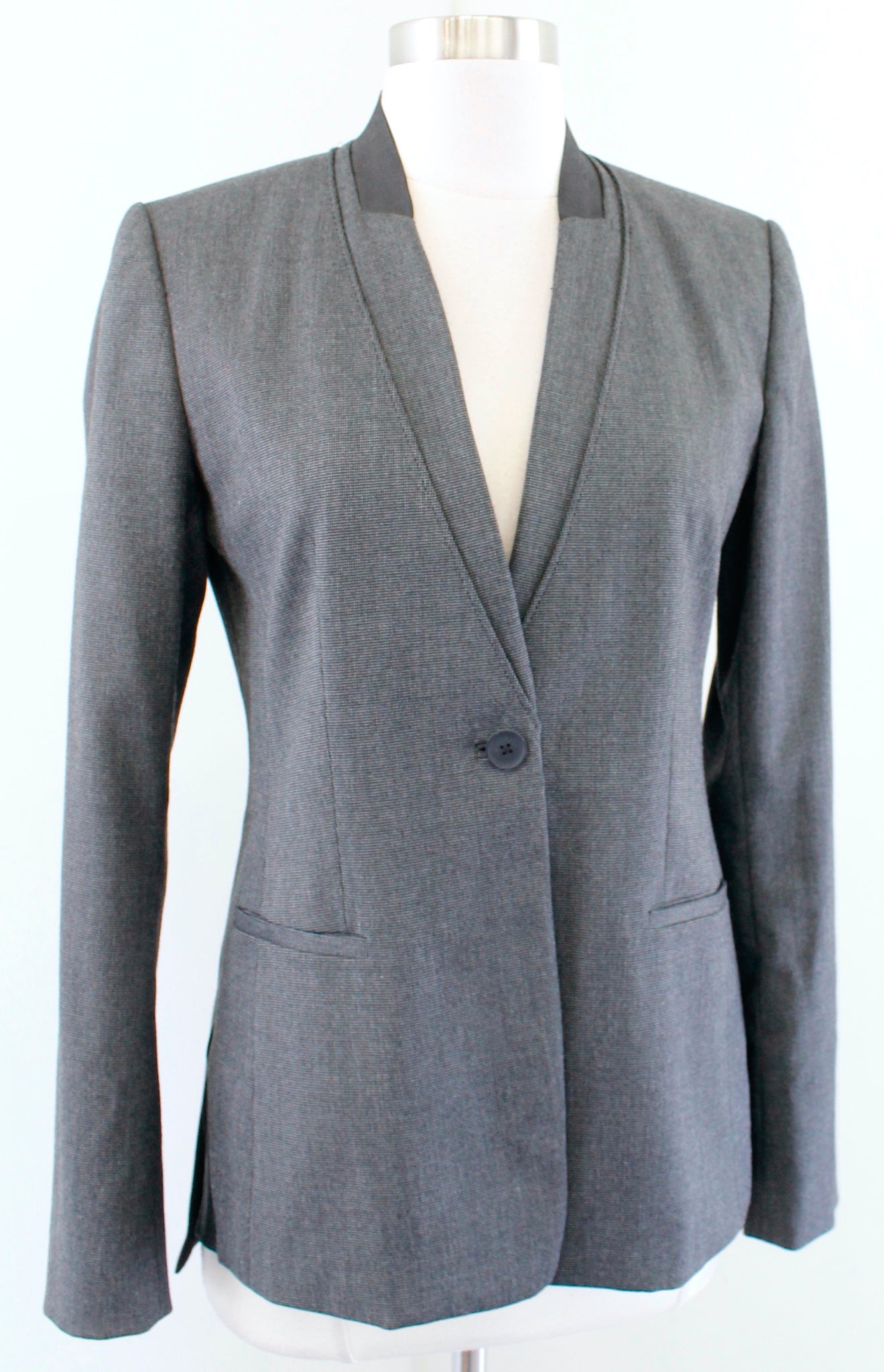 Elie Tahari Charcoal Gray Speckle Lamb Leather Single Button Blazer Jacket Sz 4