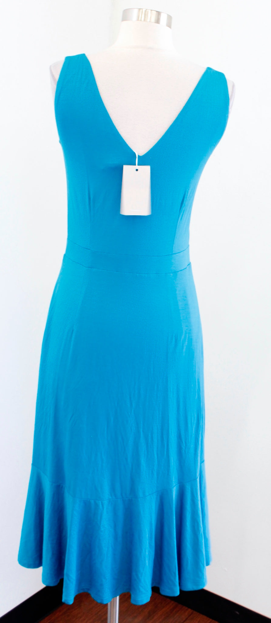 NWT Boden Elisa Teal Blue Jersey Hi Lo Flounce Midi Dress Size US 2P V Neck