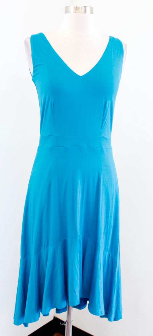 NWT Boden Elisa Teal Blue Jersey Hi Lo Flounce Midi Dress Size US 2P V Neck