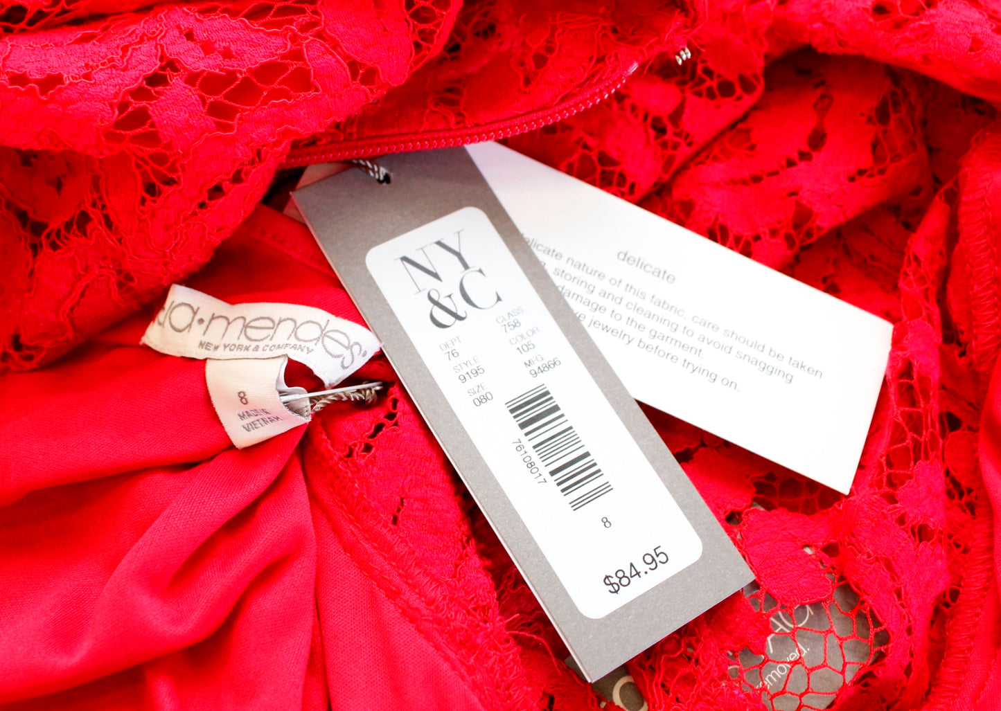 NWT Eva Mendes NY & Co Red Collared Lace A Line Dress Size 8 Holiday Cocktail