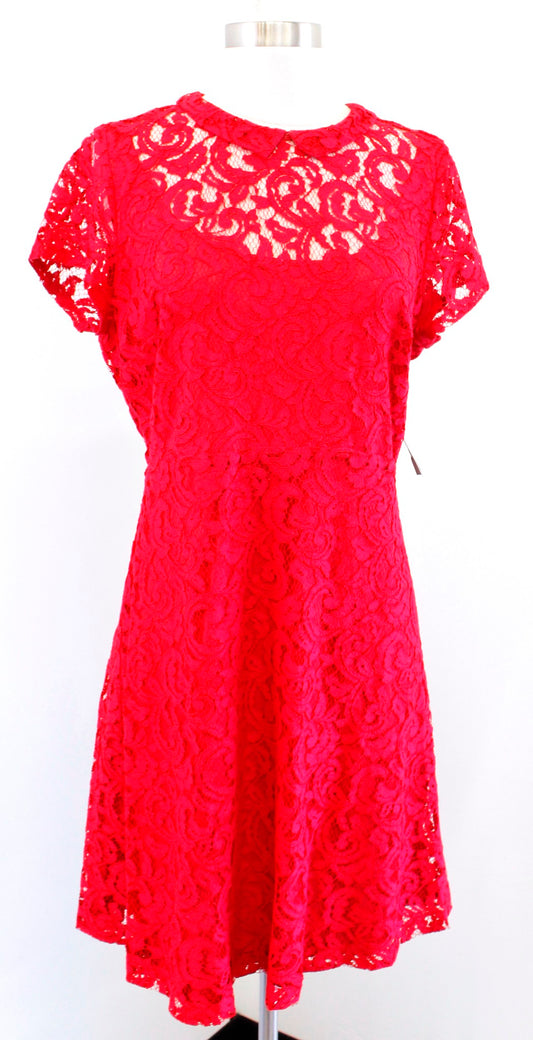 NWT Eva Mendes NY & Co Red Collared Lace A Line Dress Size 8 Holiday Cocktail