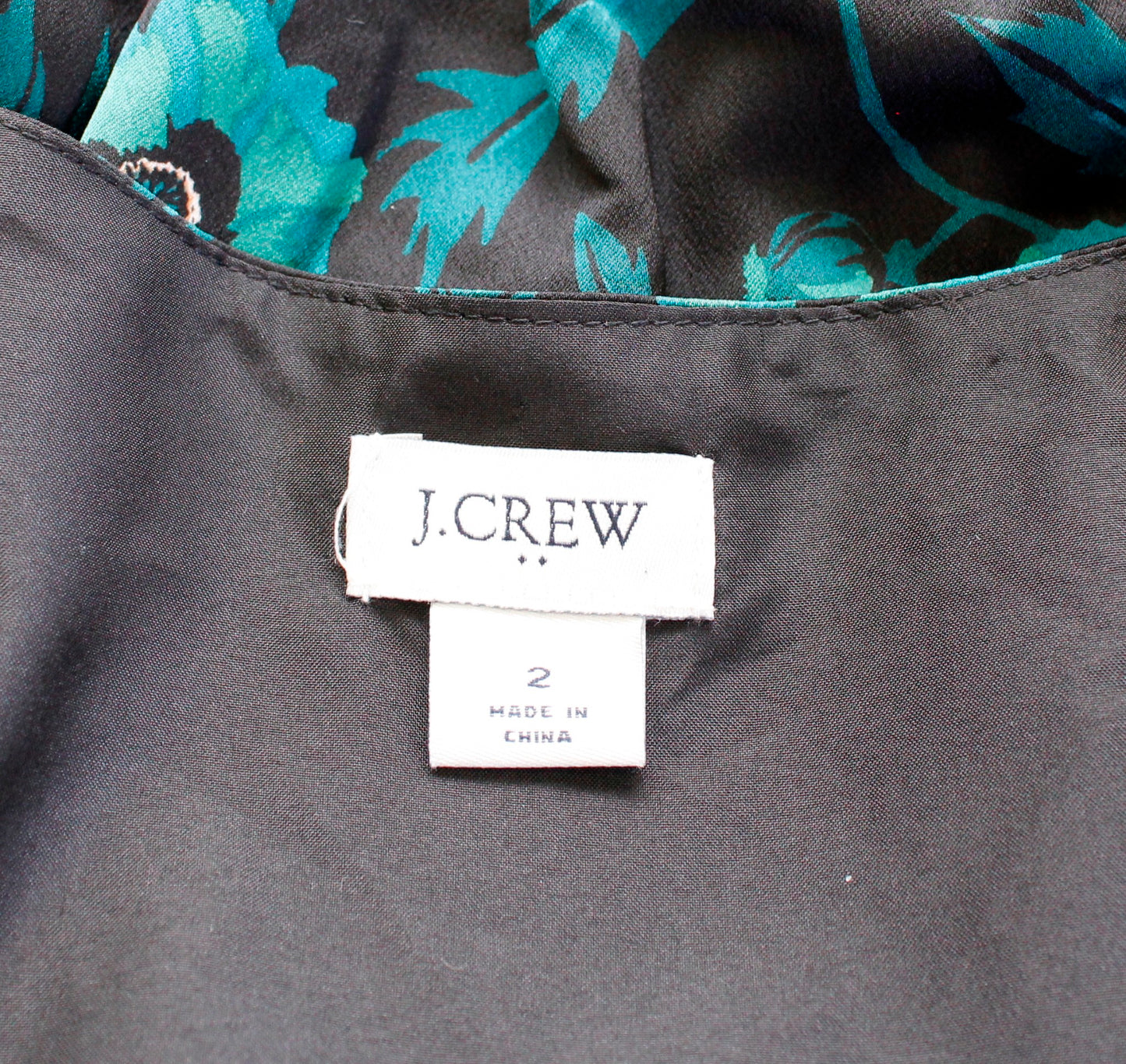 J Crew Black Teal Green Poppy Floral Print Satin Peplum Top Blouse Size 2