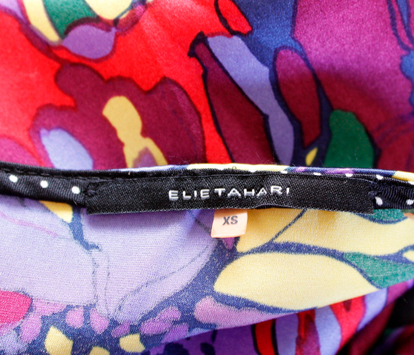 Elie Tahari Black Colorful Abstract Floral Print Silk Top Blouse 3/4 Sleeve XS