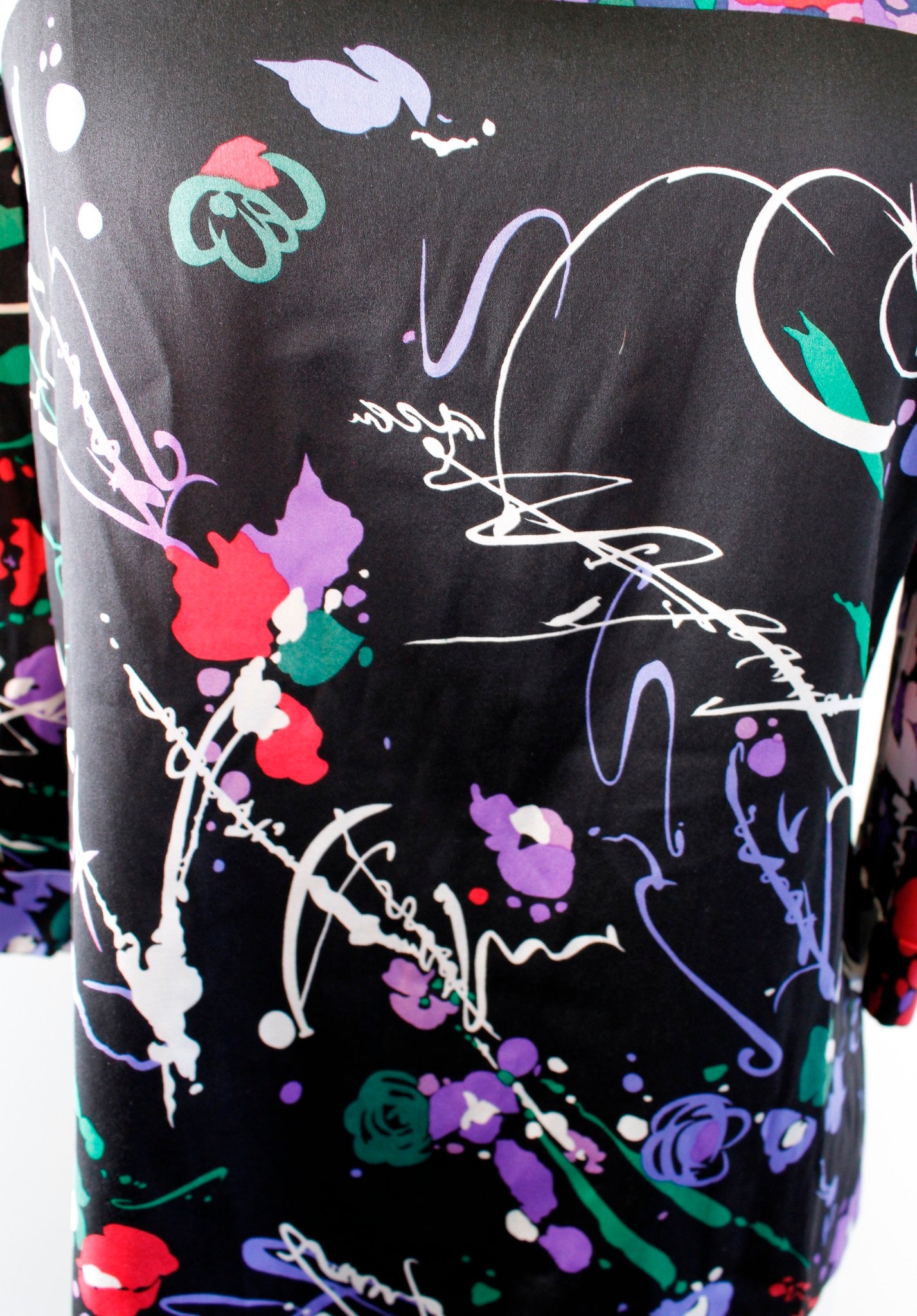 Elie Tahari Black Colorful Abstract Floral Print Silk Top Blouse 3/4 Sleeve XS