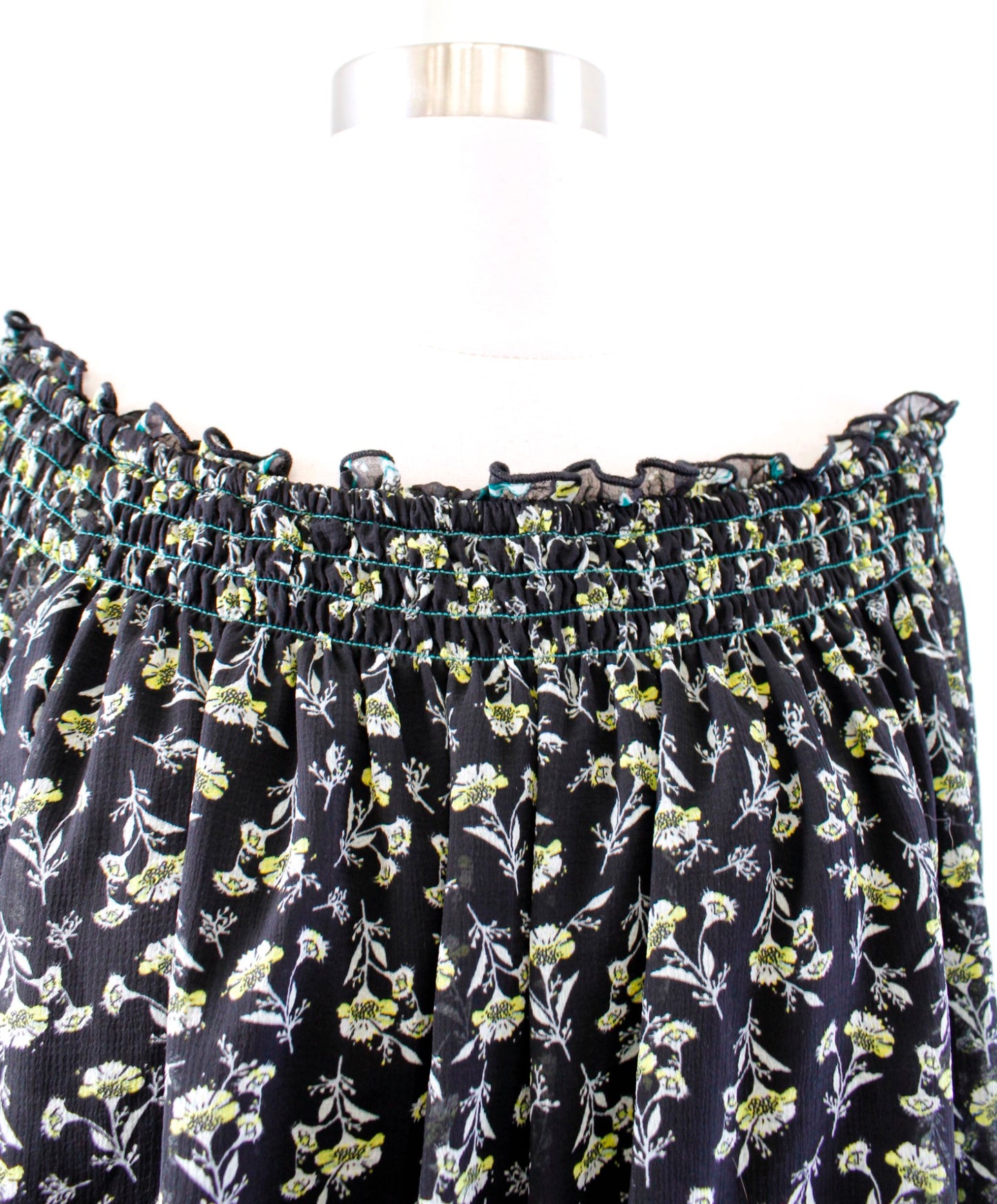 Free People Rose Valley Black Floral Print Off the Shoulder Bell Sleeve Top Sz S