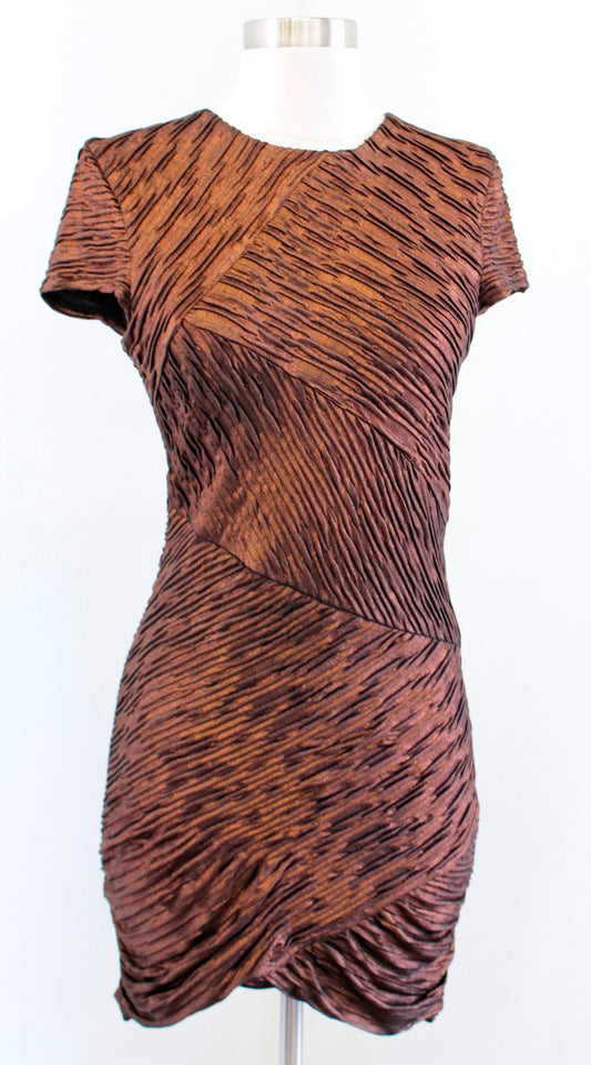 Torn Ronny Kobo Brown Bronze Metallic Textured Bodycon Mini Dress Size S Party