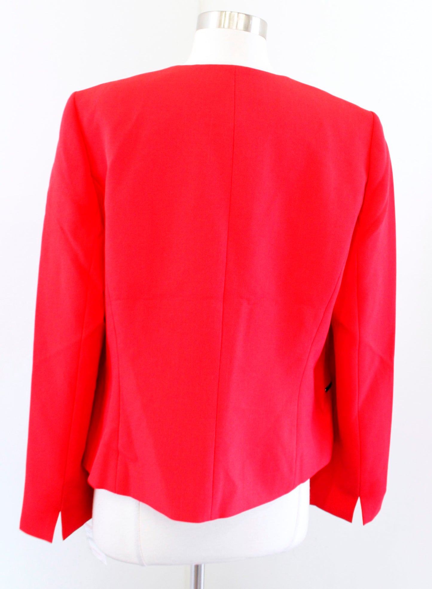 NWT Kasper Red Black Metallic Trimmed Open Collarless Blazer Jacket Size 10