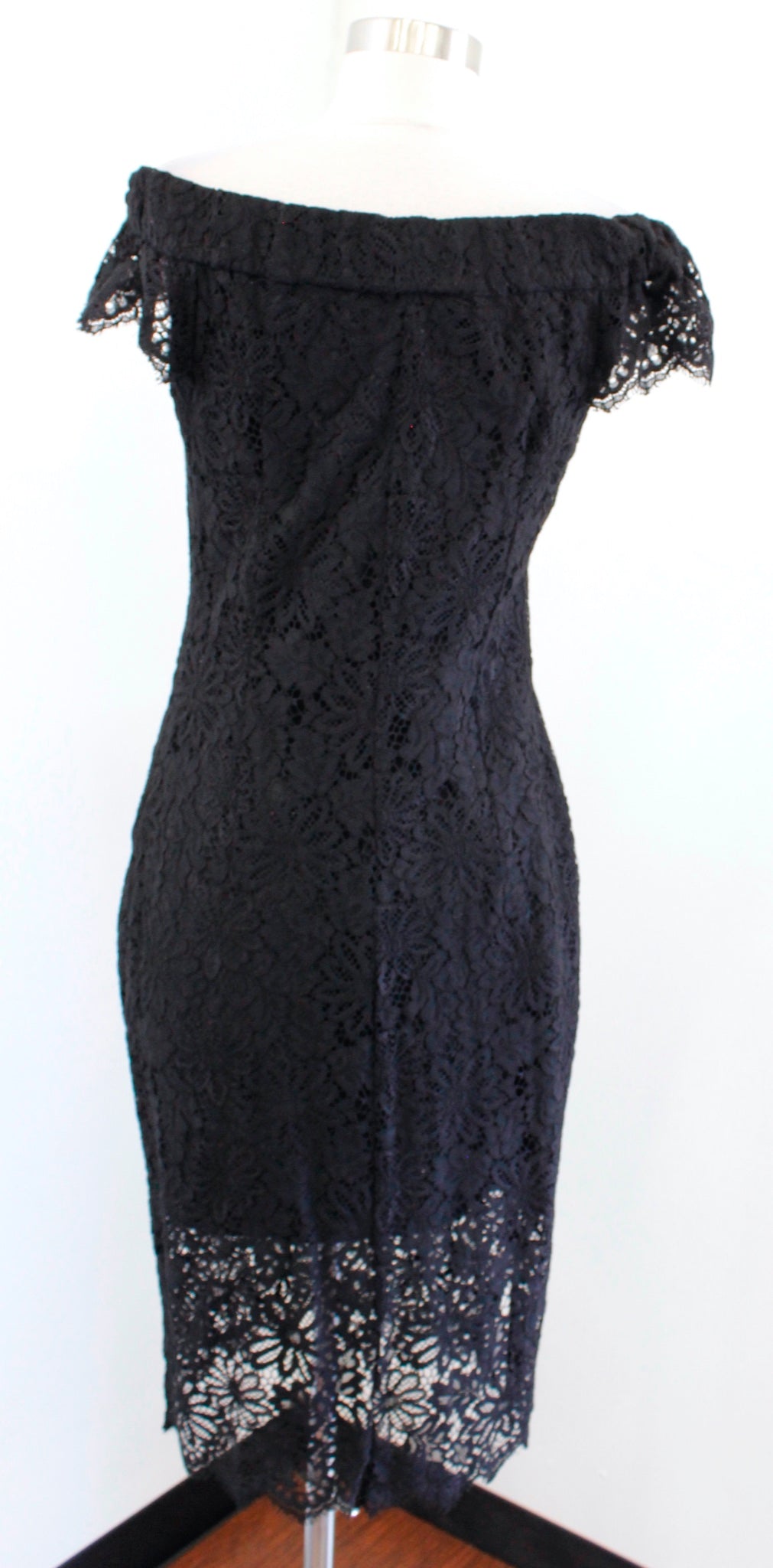 Nanette Lepore Black Off the Shoulder Lace Midi Dress Size 2 Cocktail Party