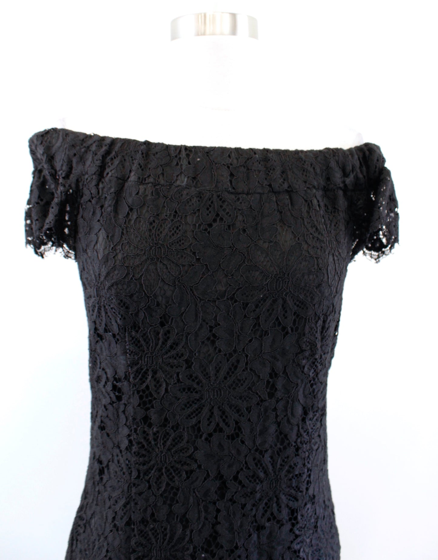 Nanette Lepore Black Off the Shoulder Lace Midi Dress Size 2 Cocktail Party