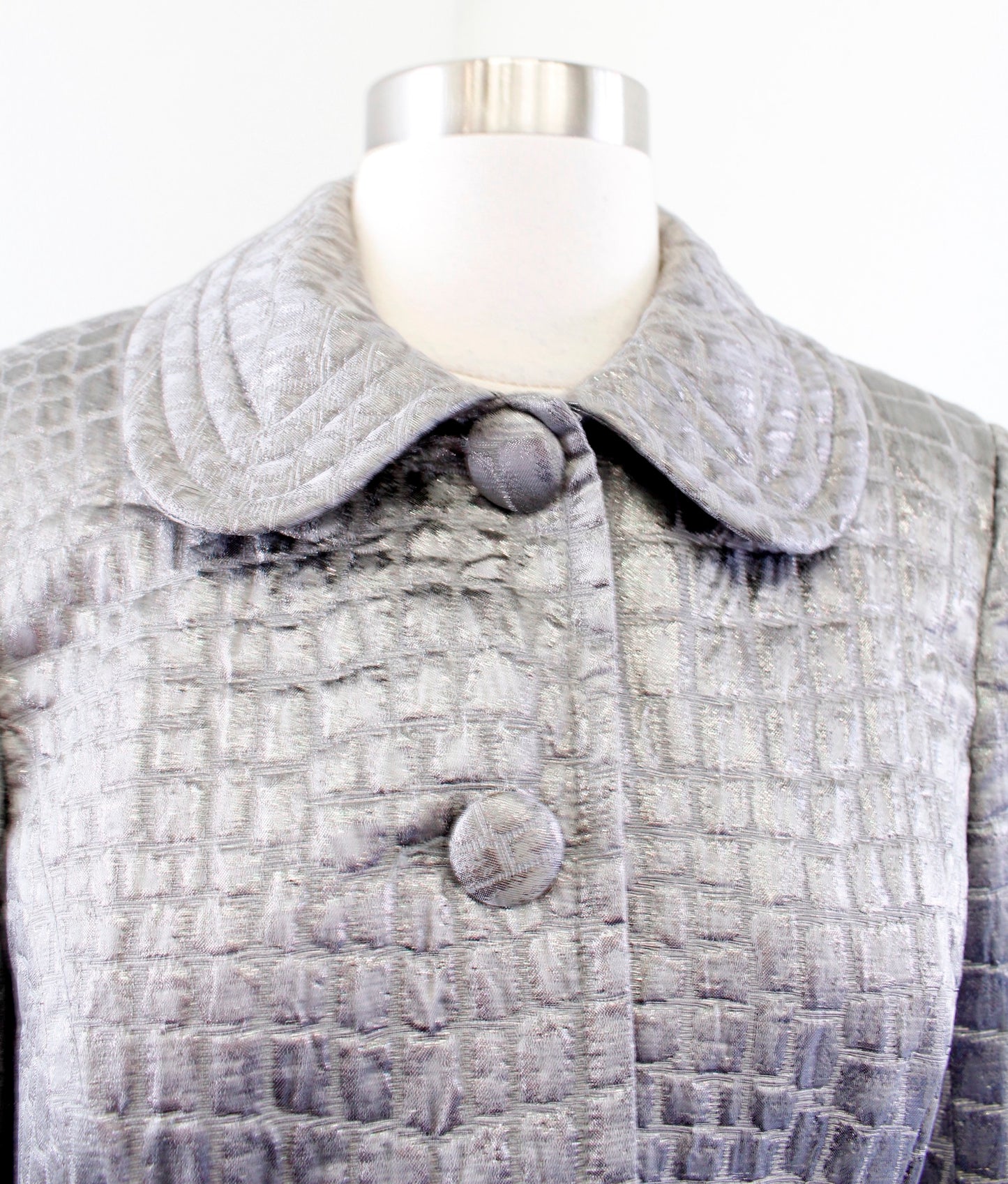 Trina Turk Gray Crocodile Animal Textured Metallic Cropped Jacket Size 6 Wool