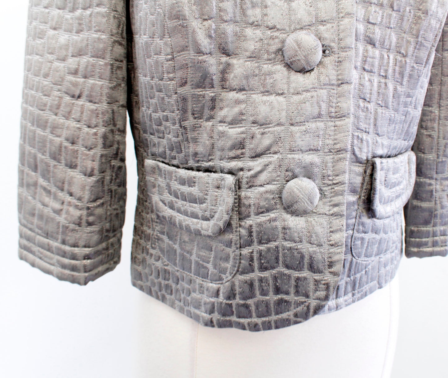 Trina Turk Gray Crocodile Animal Textured Metallic Cropped Jacket Size 6 Wool