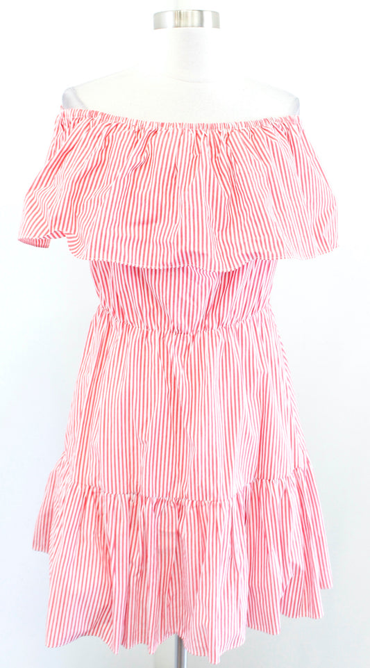 NWT Buddy Love Basics Bama Red White Striped Off the shoulder Dress Size L