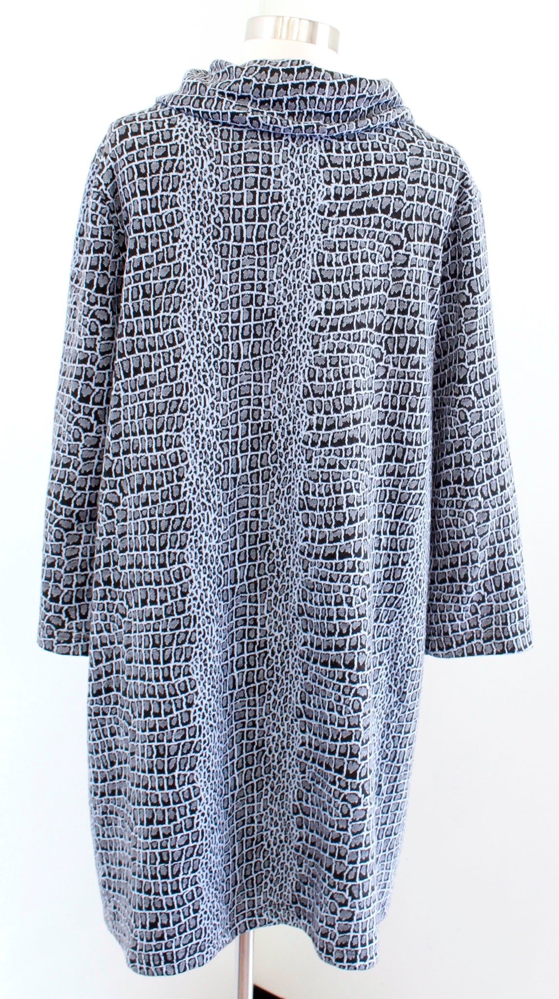 Tyler Boe Blue Black Snakeskin Animal Print Knit Cowl Neck Shift Dress Size L