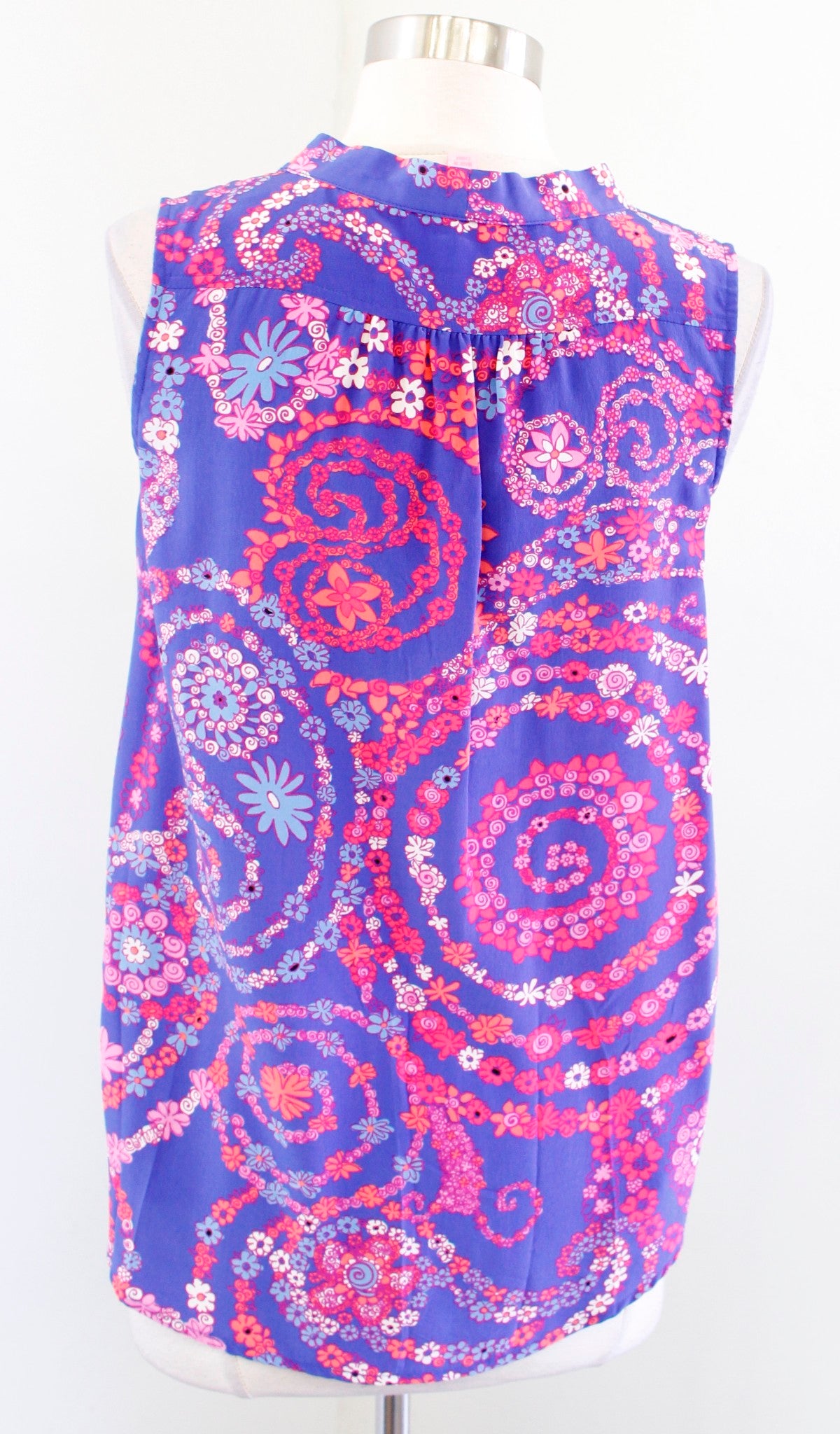 Lilly Pulitzer Raleigh Silk Tie Neck Tank Top Blouse SIze XS Secret Snail Blue