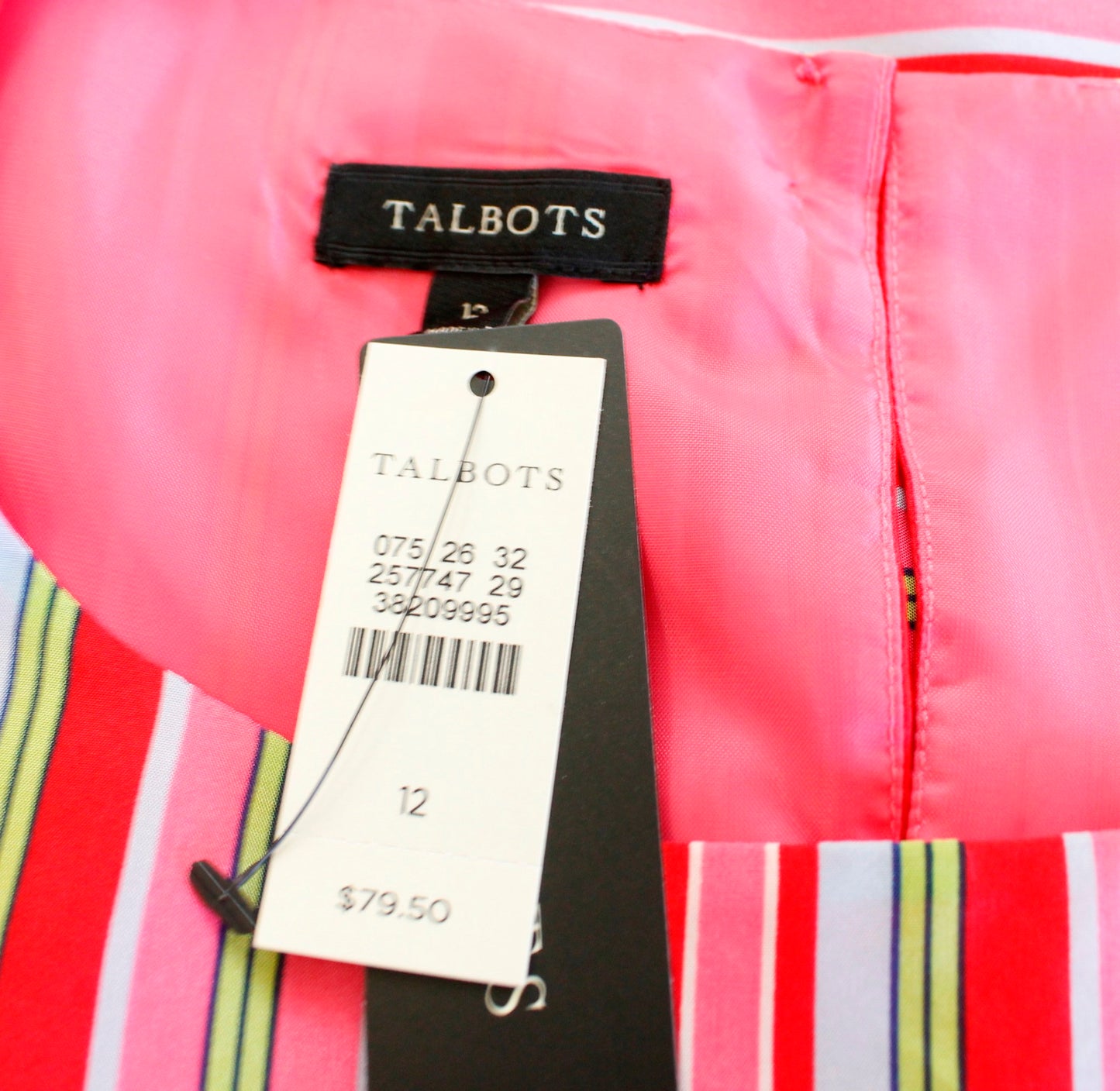 NWT $79 Talbots Pink Red Multi Color Striped Silk Shell Tank Top Blouse Size 12
