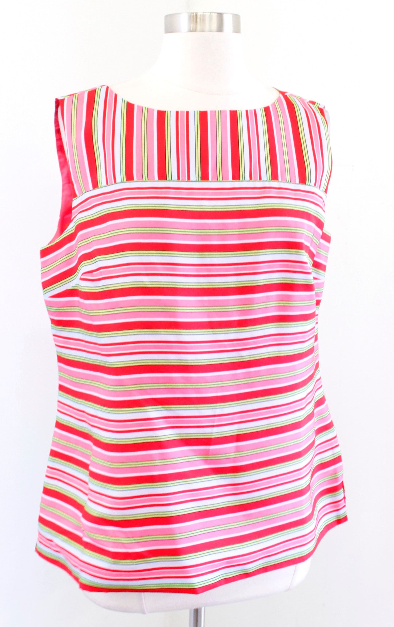 NWT $79 Talbots Pink Red Multi Color Striped Silk Shell Tank Top Blouse Size 12