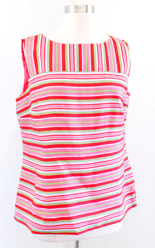 NWT $79 Talbots Pink Red Multi Color Striped Silk Shell Tank Top Blouse Size 12