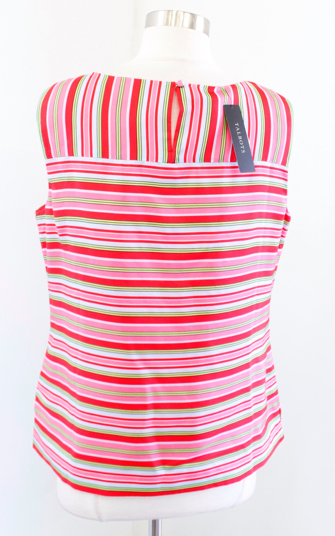 NWT $79 Talbots Pink Red Multi Color Striped Silk Shell Tank Top Blouse Size 12