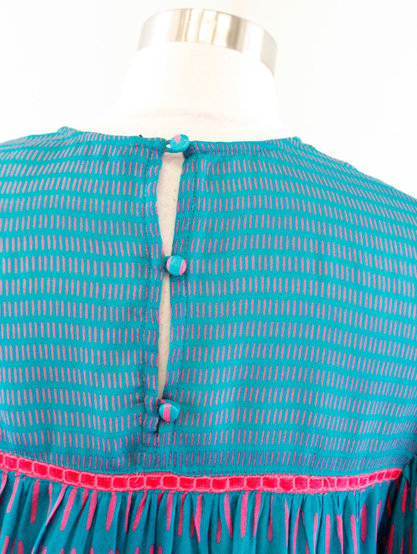 Blank London Anthropologie Miranda Teal Blue Floral Peasant Top Blouse Size S Long Sleeve